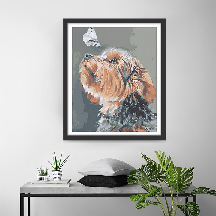 Schattige Hond en Vlinder Diamond Painting