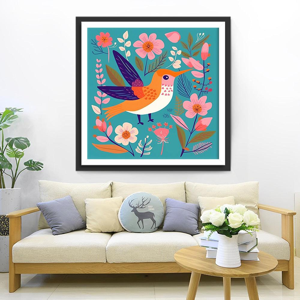 Schattige Vogel en Bloemen Diamond Painting