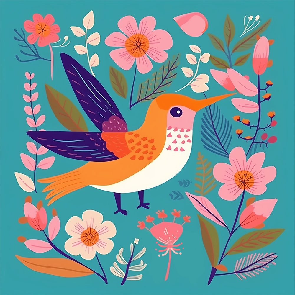 Schattige Vogel en Bloemen Diamond Painting