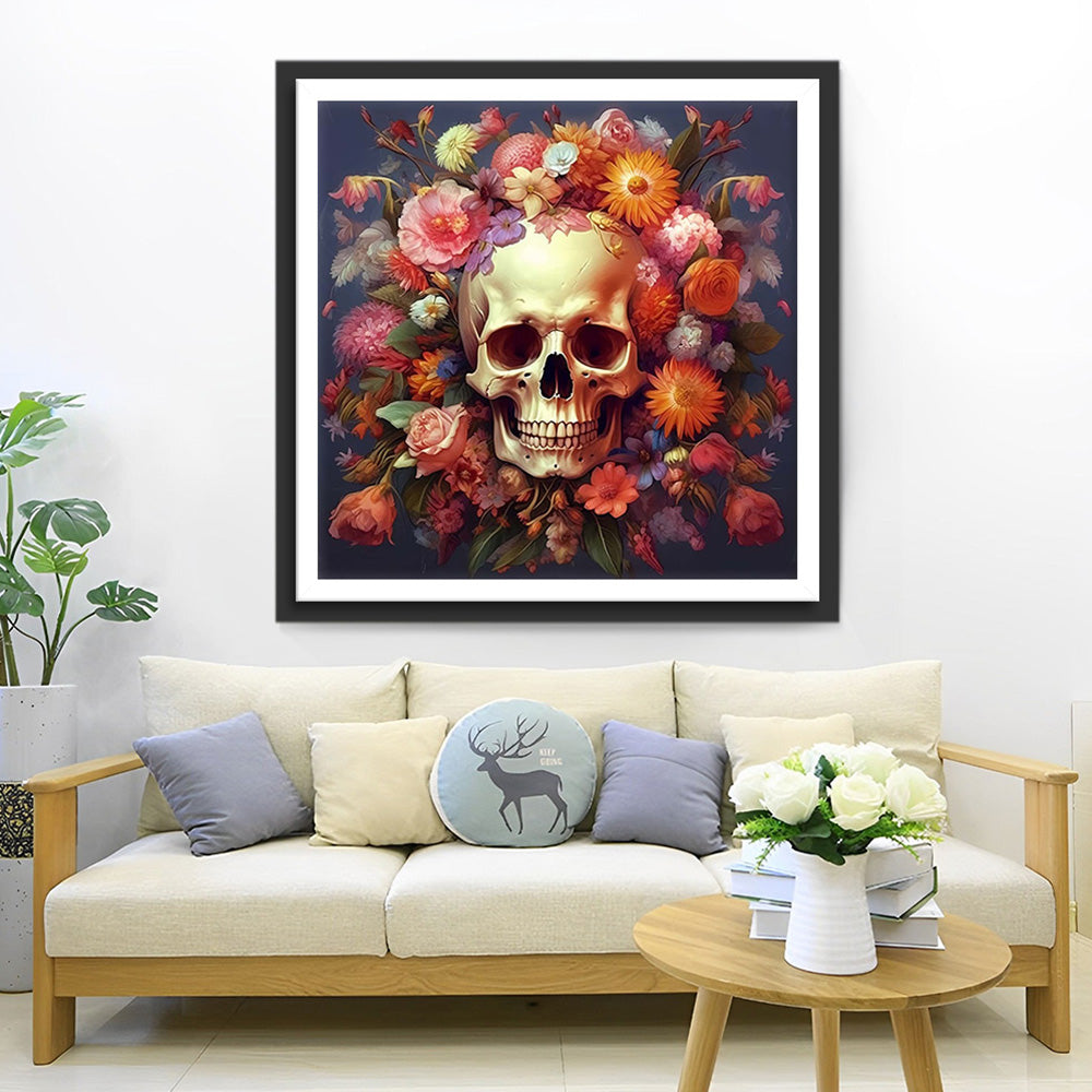 Schedel Bedekt met Bloemen Diamond Painting