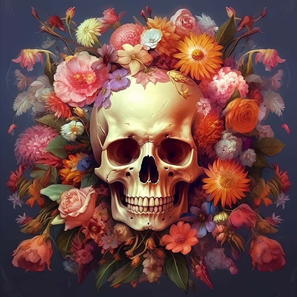 Schedel Bedekt met Bloemen Diamond Painting