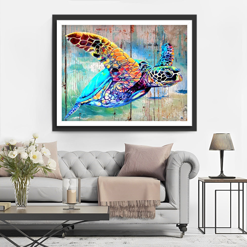 Schildpad en Houten Bord Diamond Painting