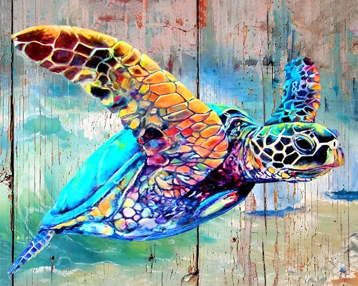 Schildpad en Houten Bord Diamond Painting
