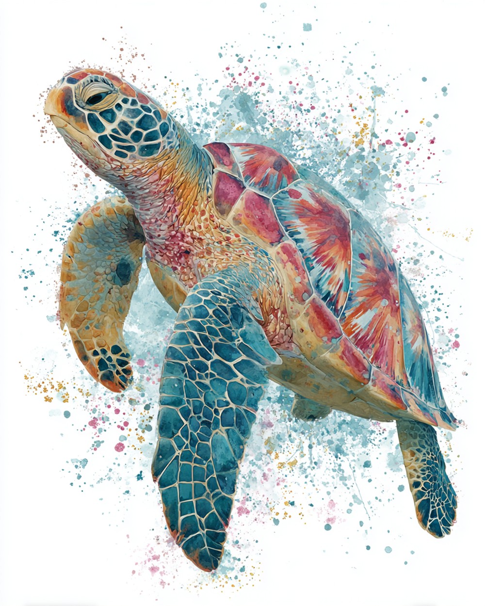 Schildpad in Waterverf Stijl Diamond Painting