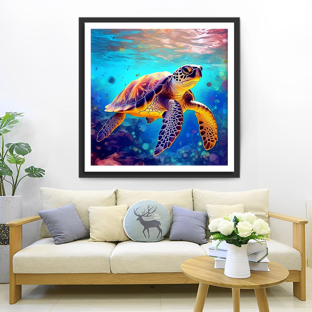 Schildpad Zwemmend in de Zee Diamond Painting