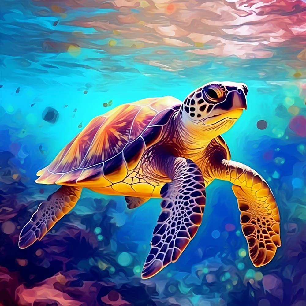 Schildpad Zwemmend in de Zee Diamond Painting