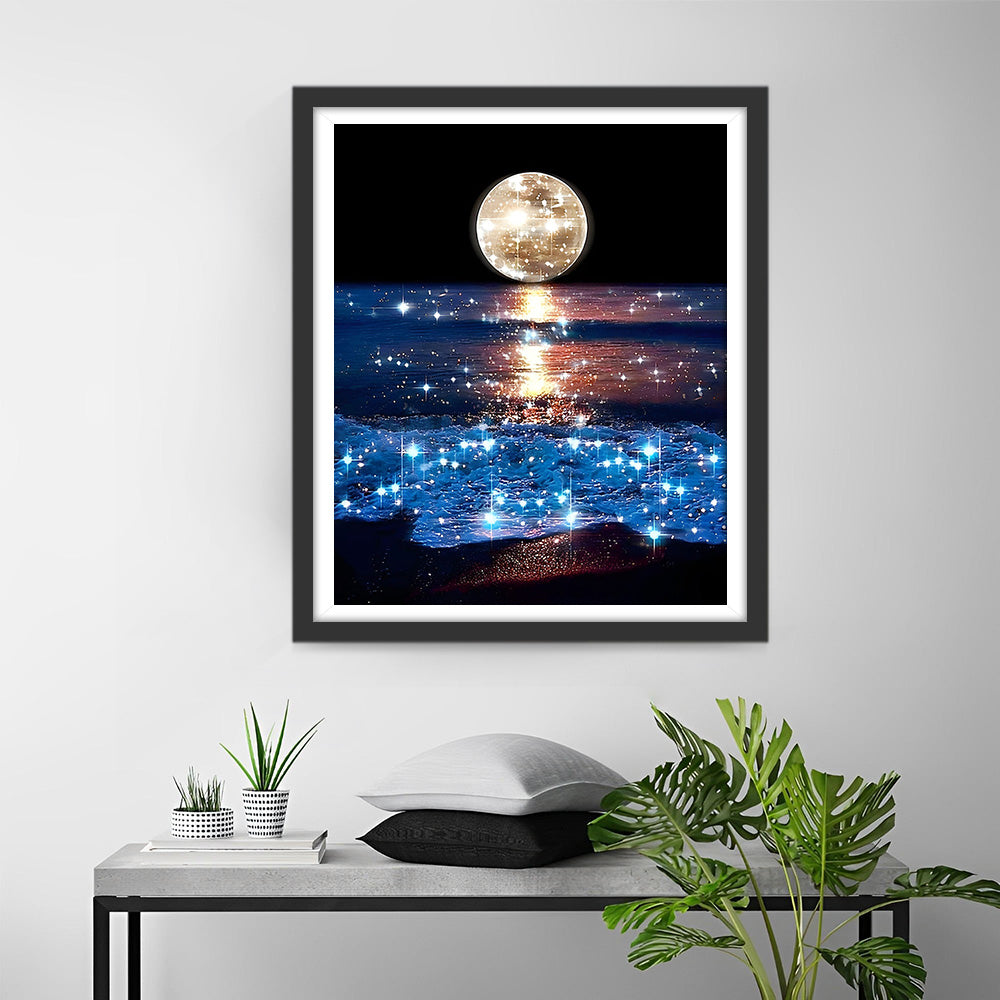 Schitterende Zee en Maan Diamond Painting