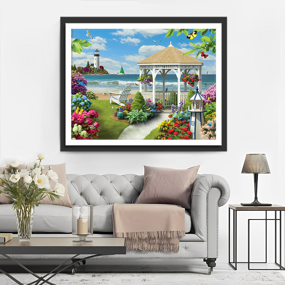 Seaside Vuurtoren en Tuin Diamond Painting