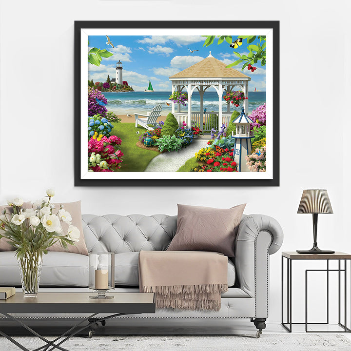 Seaside Vuurtoren en Tuin Diamond Painting