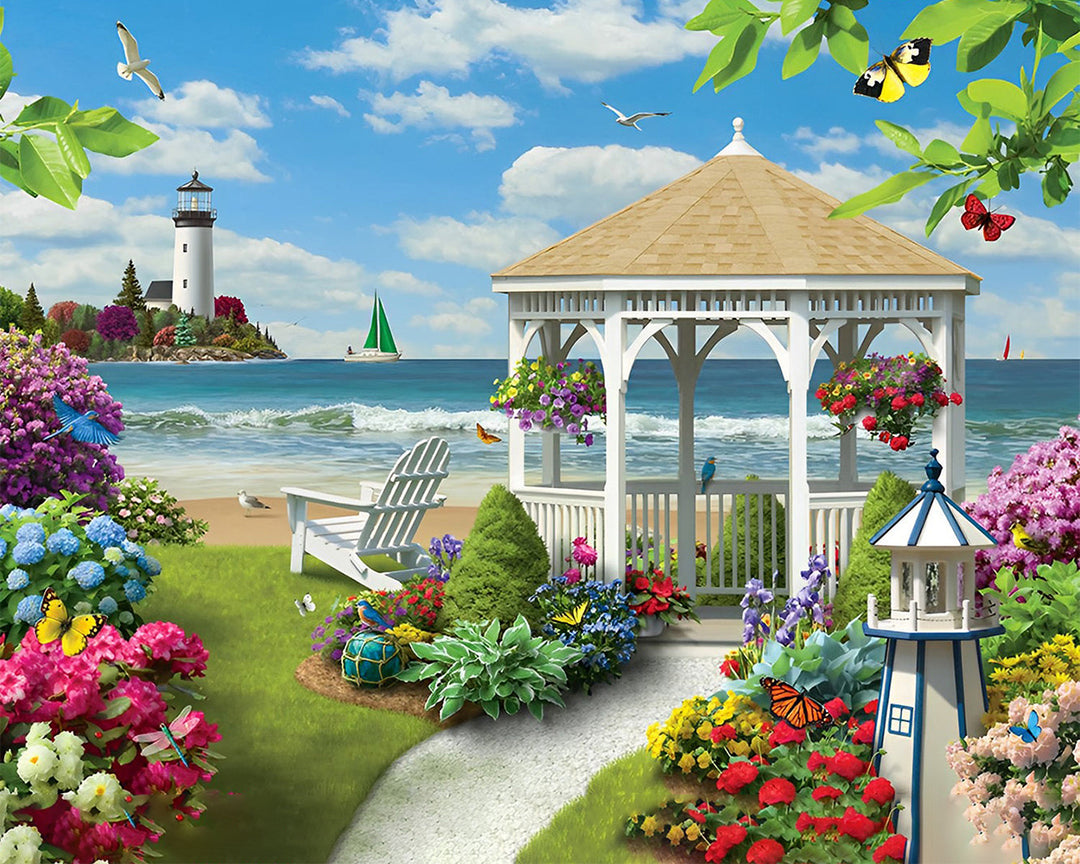 Seaside Vuurtoren en Tuin Diamond Painting