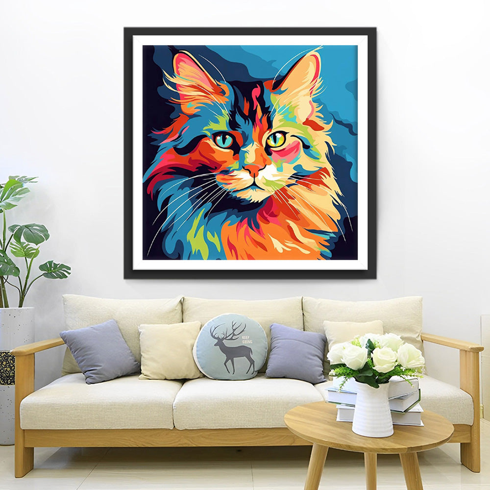 Serieuze Kleurrijke Kat Diamond Painting
