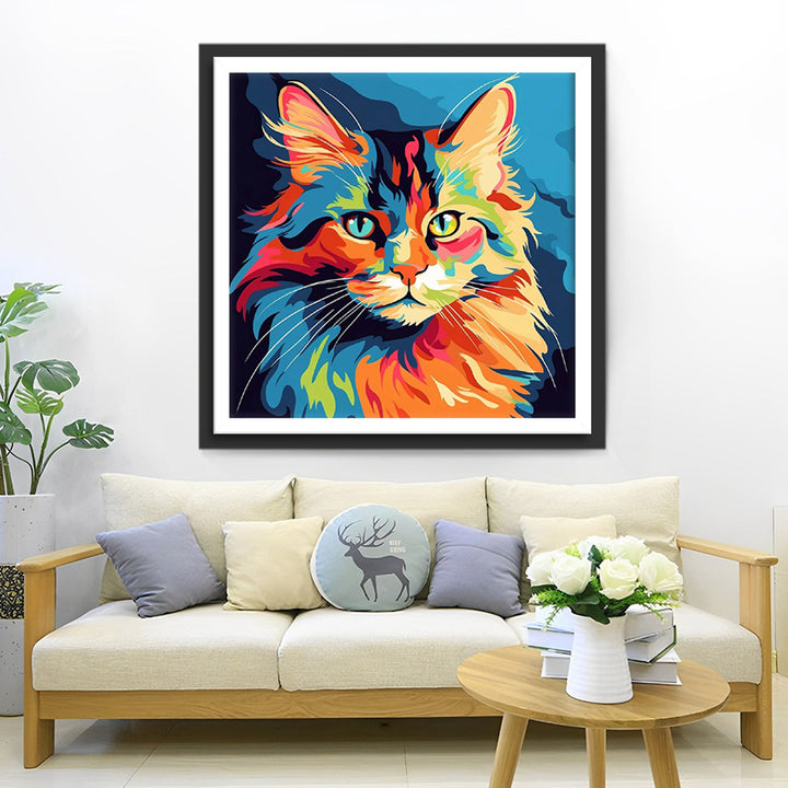 Serieuze Kleurrijke Kat Diamond Painting