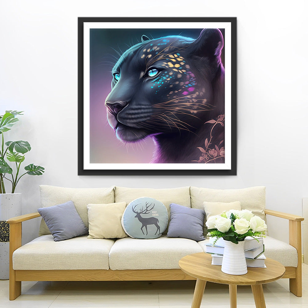 Serieuze Zwarte Luipaard Diamond Painting