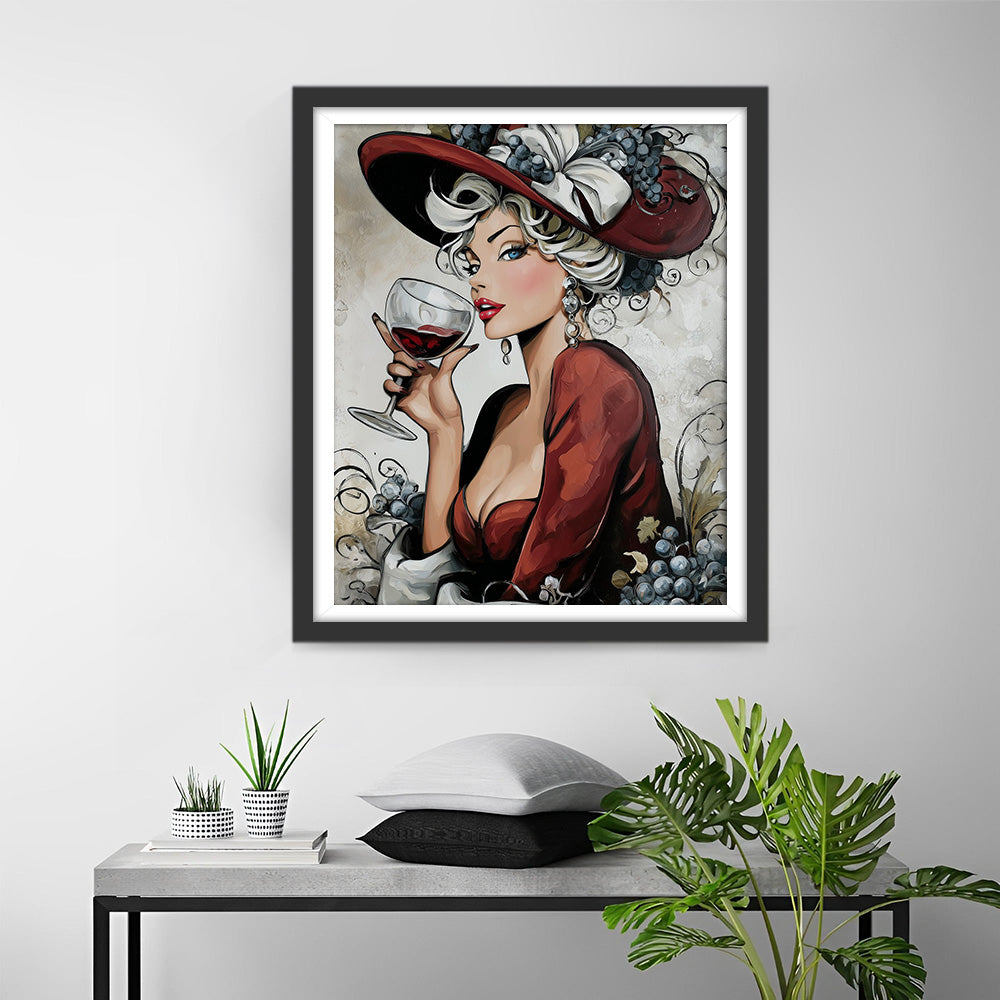 Sexy Vrouw die Wijn Drinkt Diamond Painting