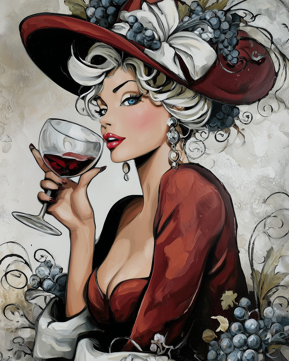 Sexy Vrouw die Wijn Drinkt Diamond Painting