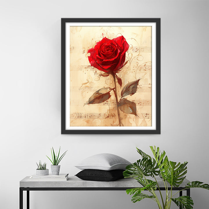 Sfeervolle Rode Roos op Muziekblad Diamond Painting