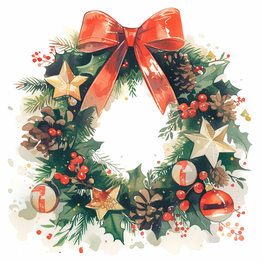 Sierlijk Versierde Kerstkrans vol Pijeappels en Sterren Diamond Painting