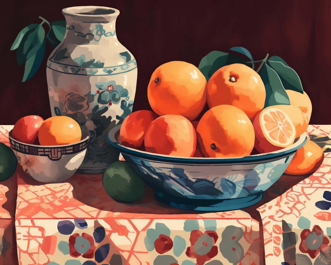 Sinaasappels en Porseleinen Vaas Diamond Painting
