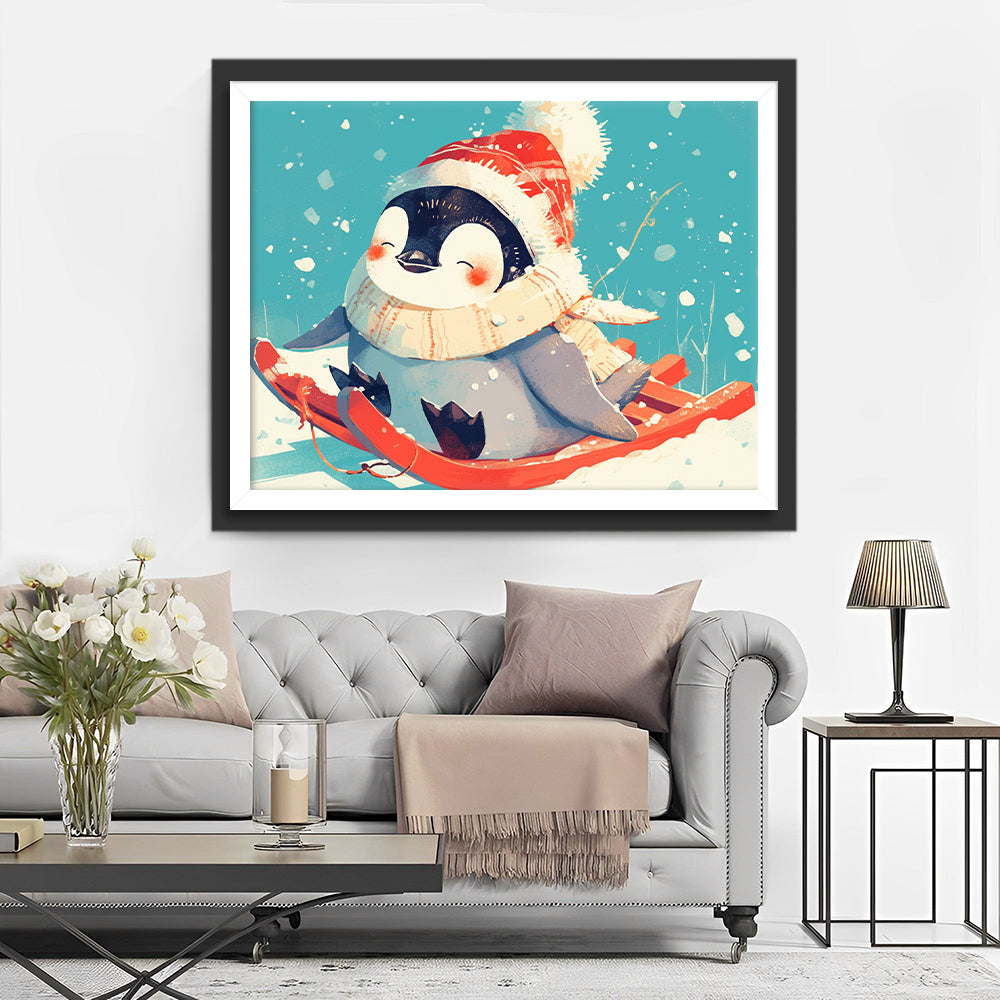 Skiënde Pinguïn Diamond Painting