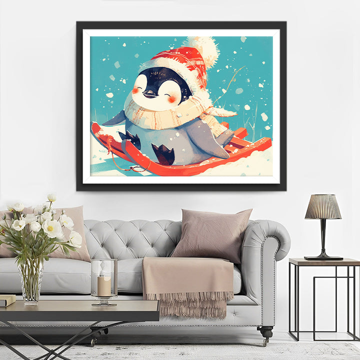 Skiënde Pinguïn Diamond Painting