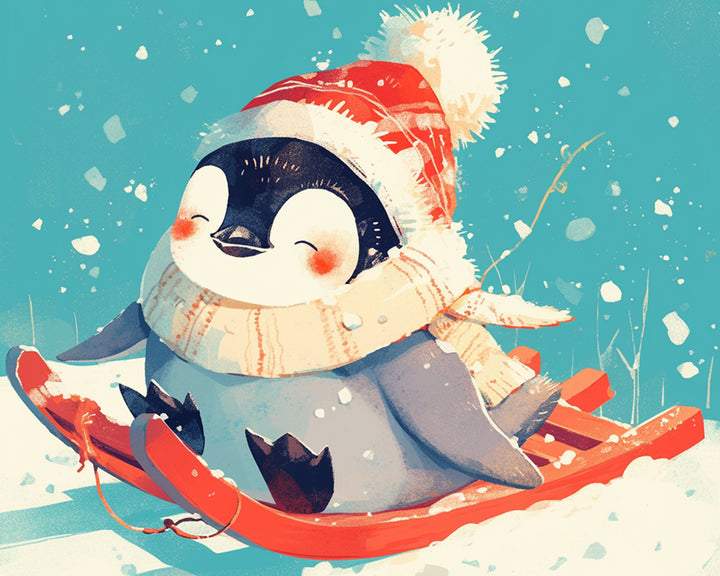 Skiënde Pinguïn Diamond Painting