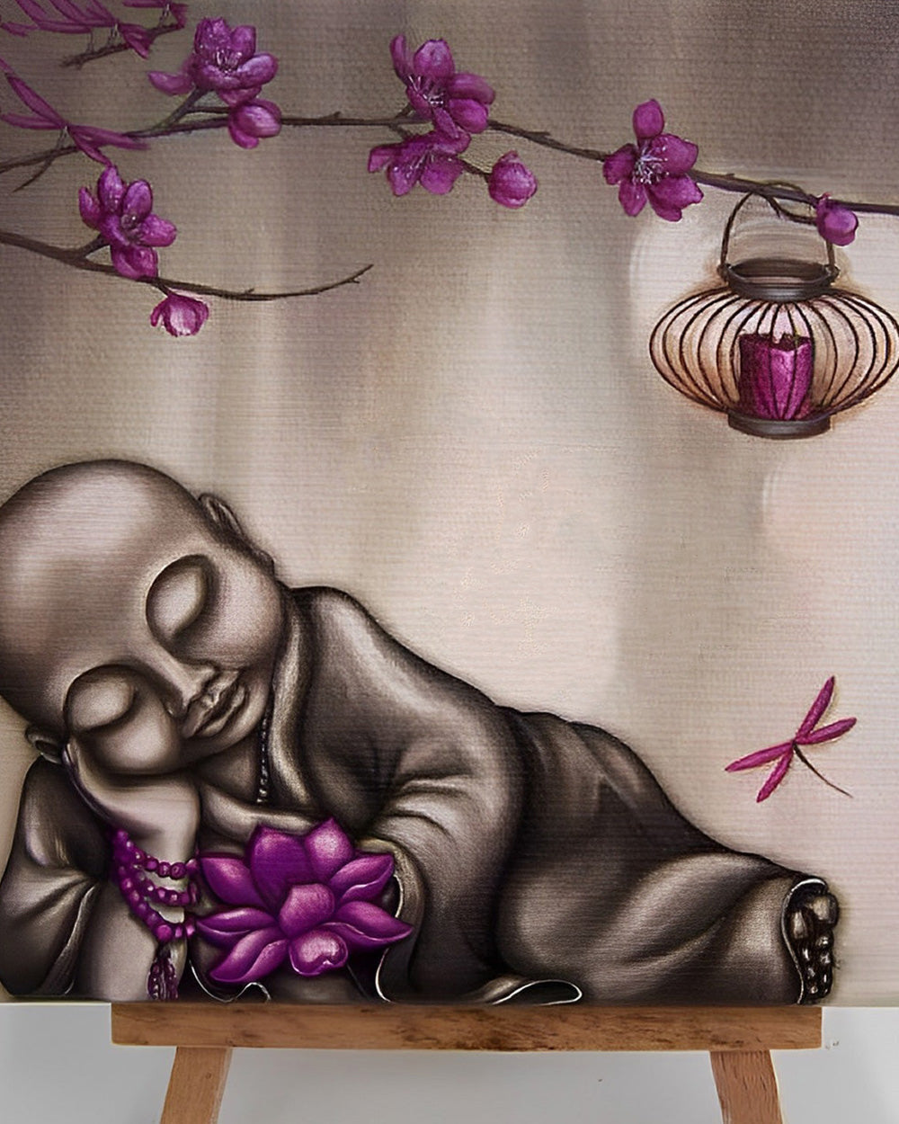 Slapende Boeddha en Paarse Lotus Diamond Painting