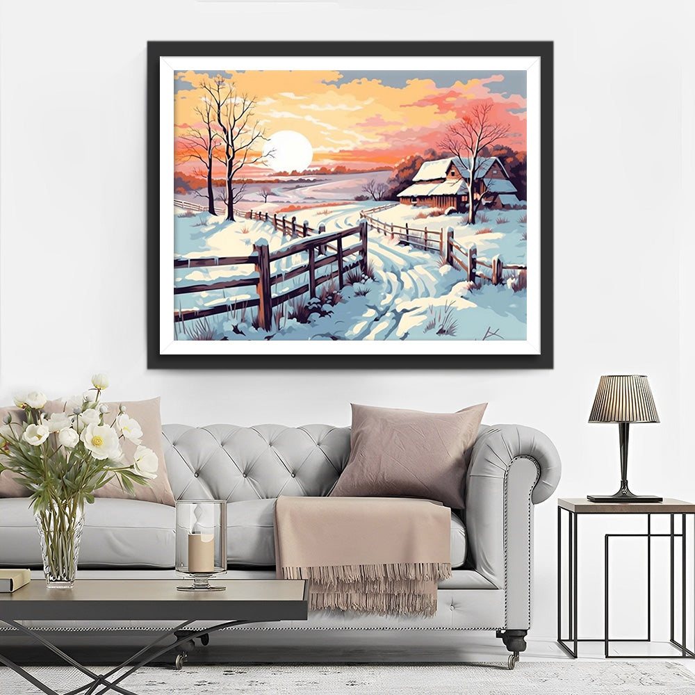 Sneeuw Bedekt Dorp Diamond Painting