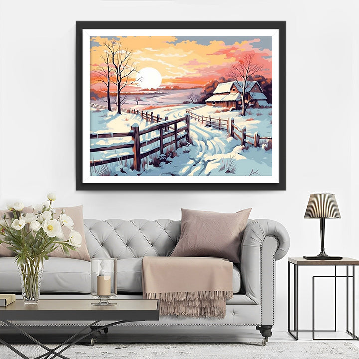 Sneeuw Bedekt Dorp Diamond Painting
