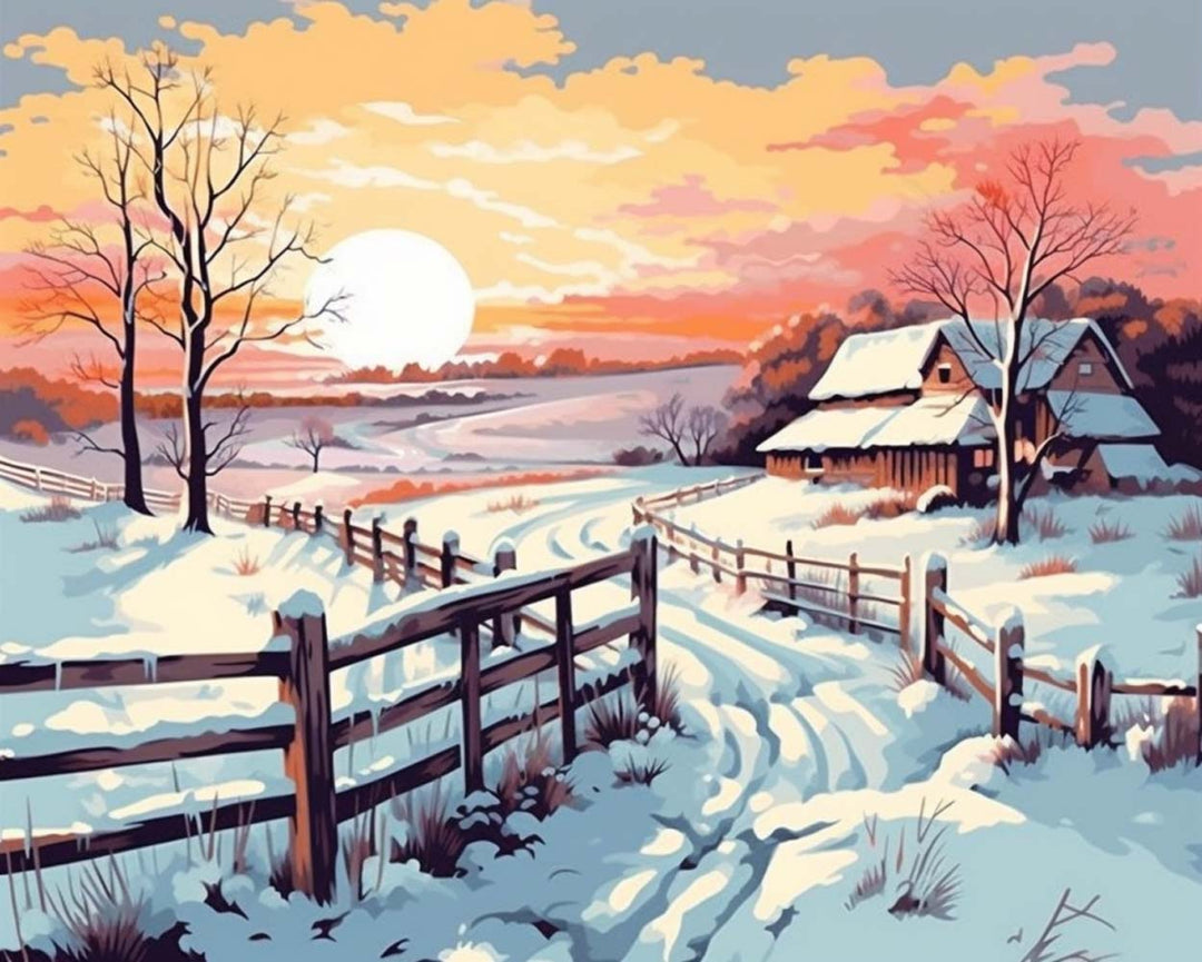 Sneeuw Bedekt Dorp Diamond Painting