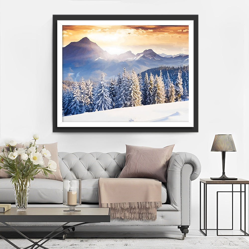 Sneeuw Bos en Sneeuwberg Diamond Painting