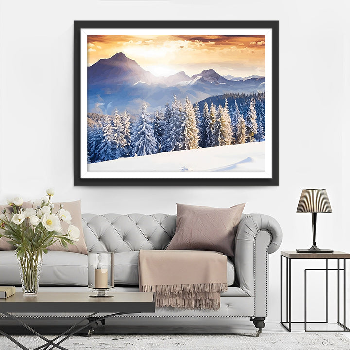 Sneeuw Bos en Sneeuwberg Diamond Painting