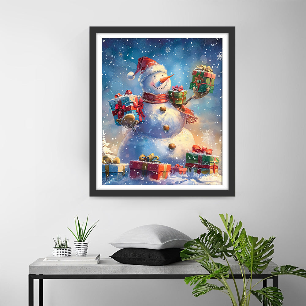 Sneeuwpop met Geschenken Diamond Painting