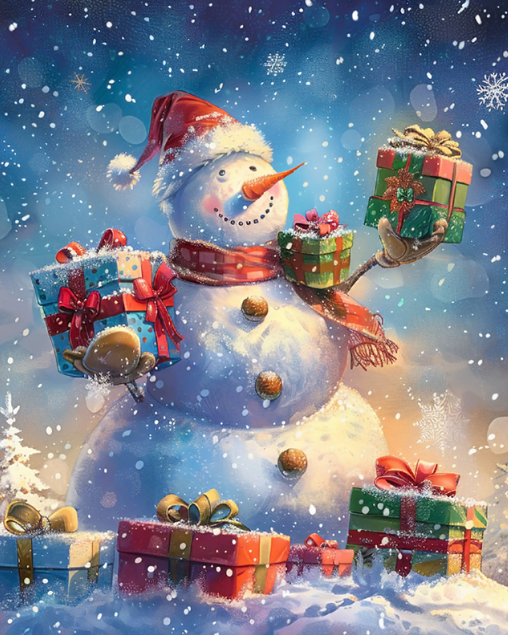 Sneeuwpop met Geschenken Diamond Painting