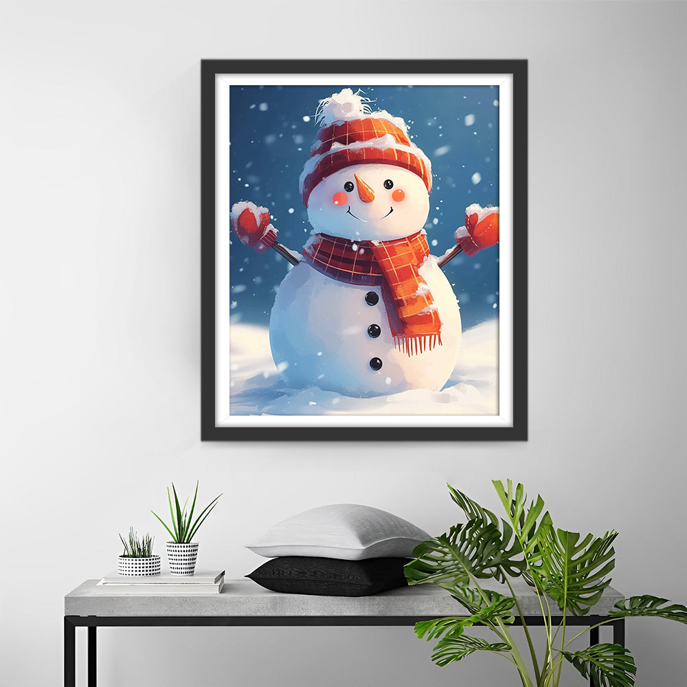 Sneeuwtaferel met Vrolijke Sneeuwpop Diamond Painting