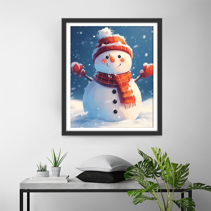 Sneeuwtaferel met Vrolijke Sneeuwpop Diamond Painting