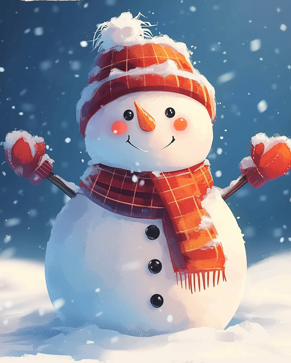 Sneeuwtaferel met Vrolijke Sneeuwpop Diamond Painting