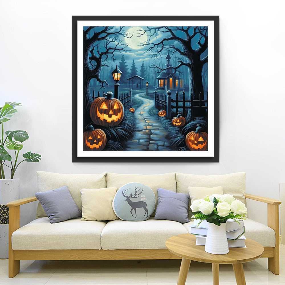 Spookachtig Halloween Pompoenbos Diamond Painting