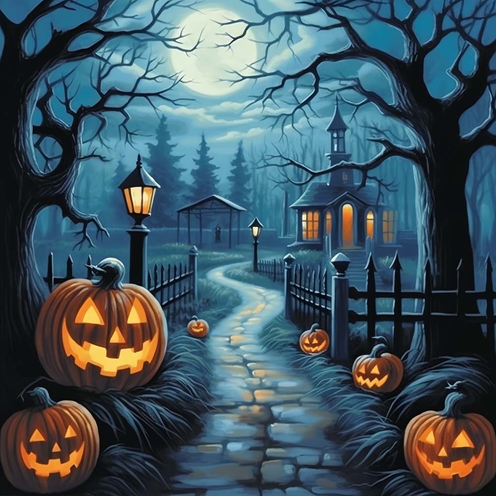 Spookachtig Halloween Pompoenbos Diamond Painting