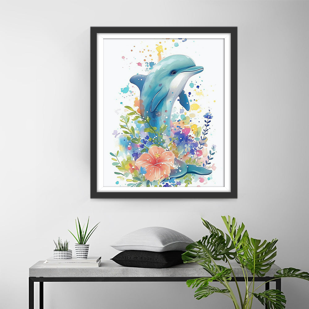 springende Dolfijn in de Bloemen Diamond Painting