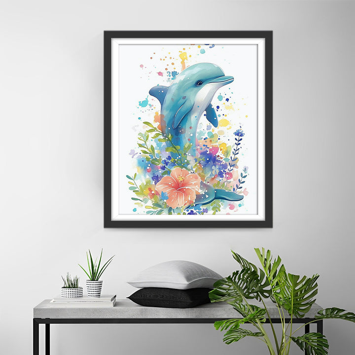 springende Dolfijn in de Bloemen Diamond Painting