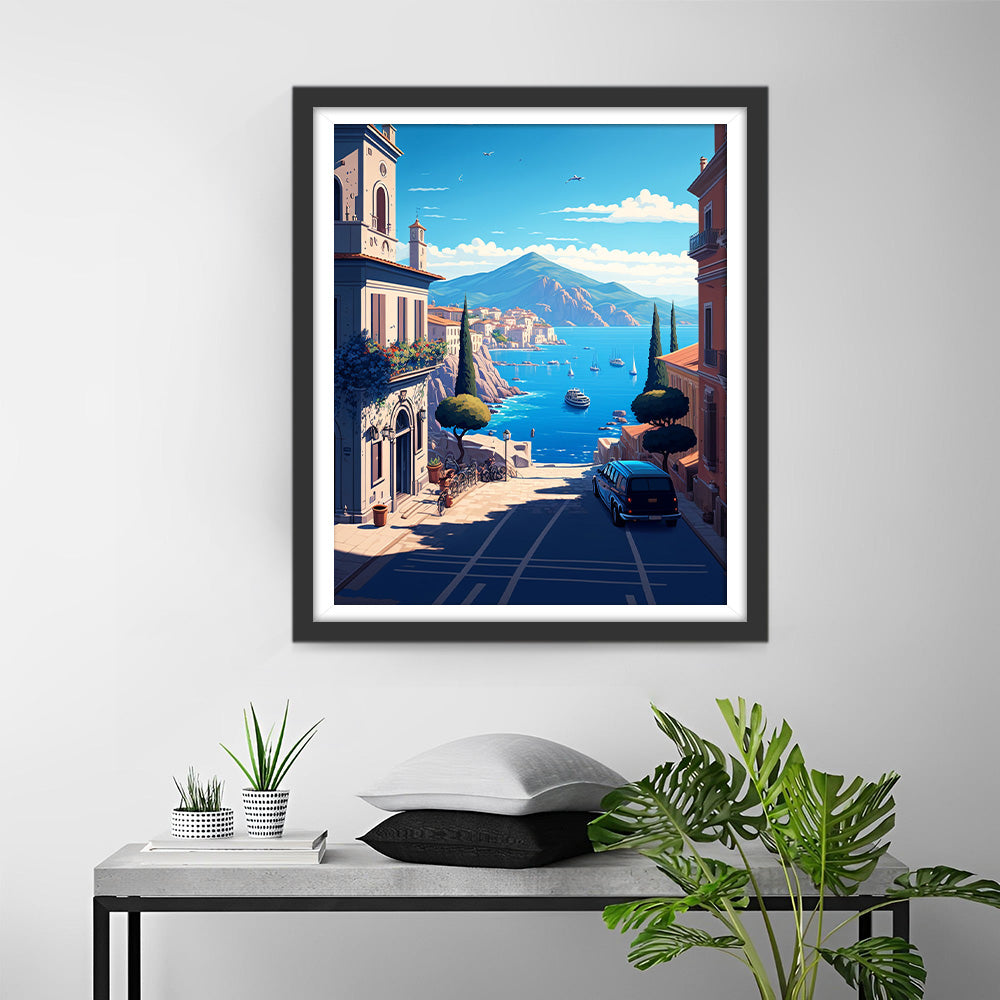 Stad aan Zee en Bergen Diamond Painting