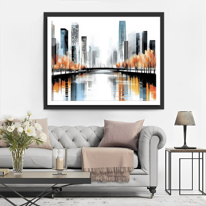 Stadsgebouw Reflectie Diamond Painting