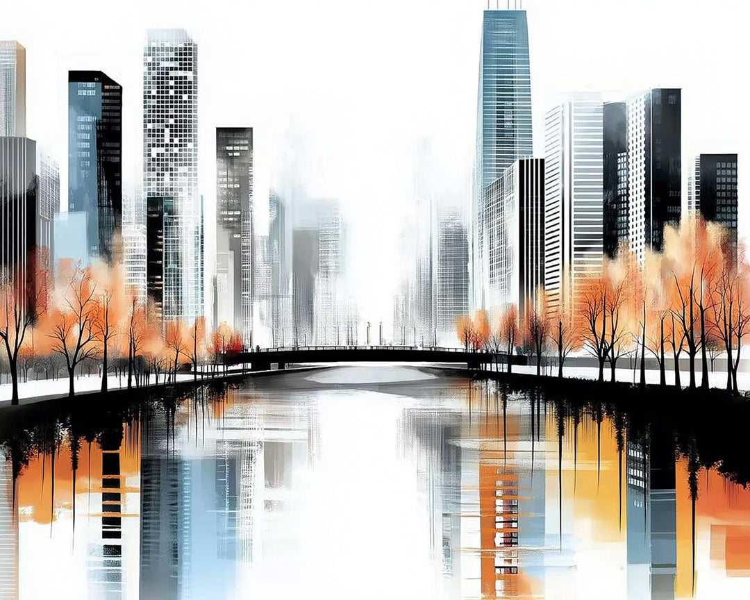Stadsgebouw Reflectie Diamond Painting