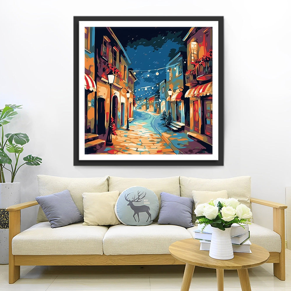Stadsstraat bij Nacht Diamond Painting