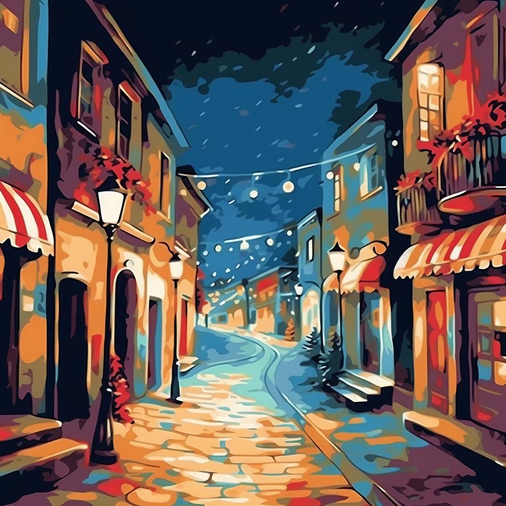 Stadsstraat bij Nacht Diamond Painting