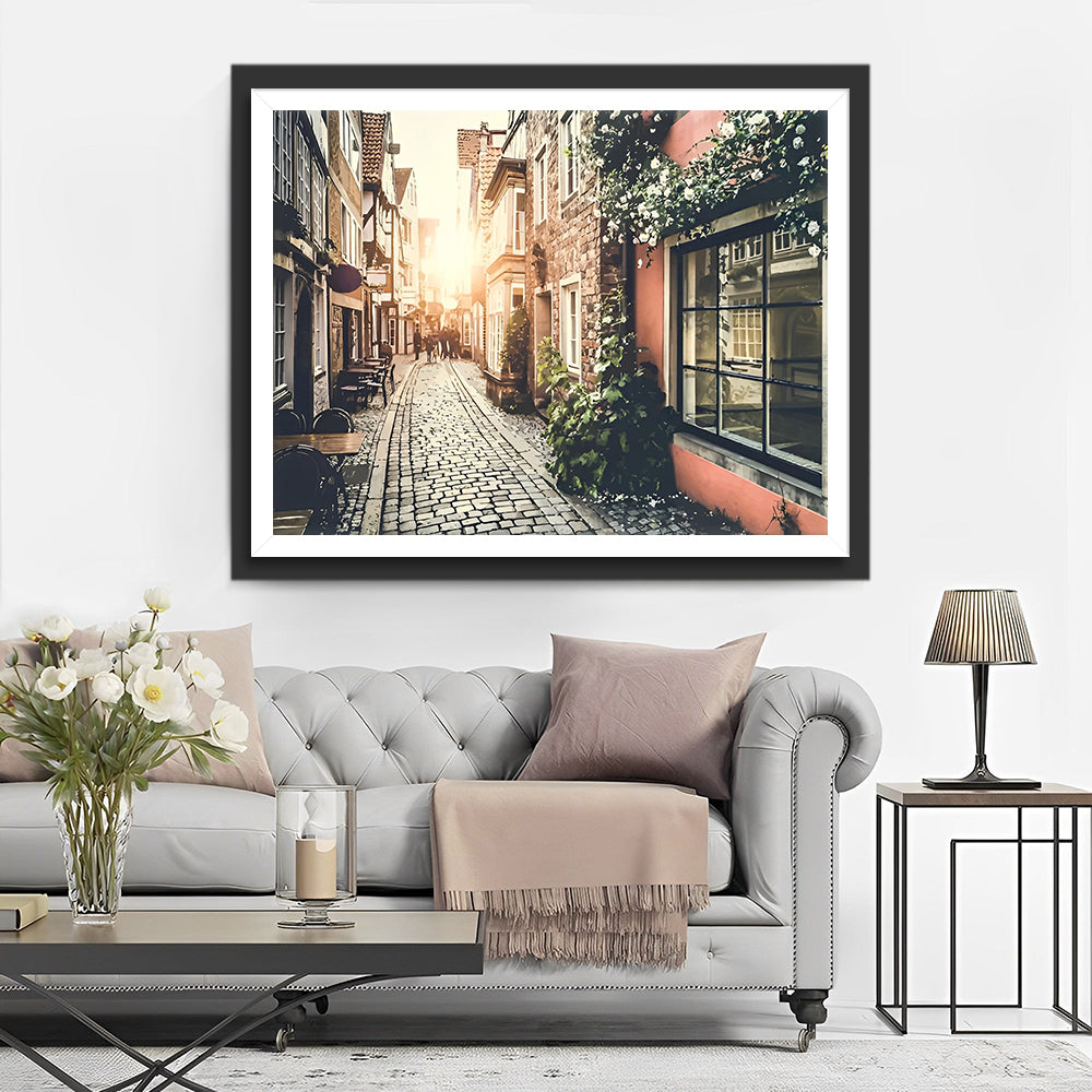 Stadsstraat bij Zonsondergang Diamond Painting