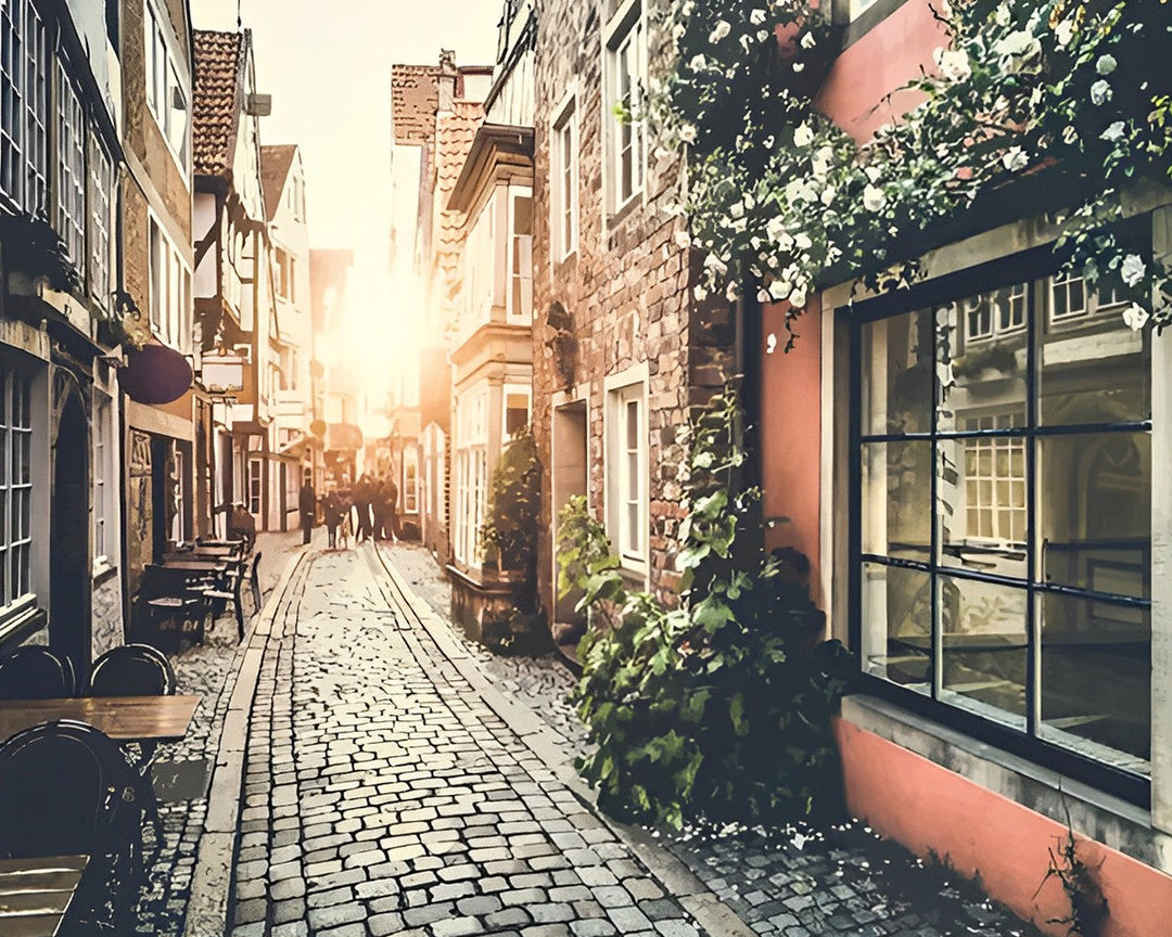 Stadsstraat bij Zonsondergang Diamond Painting