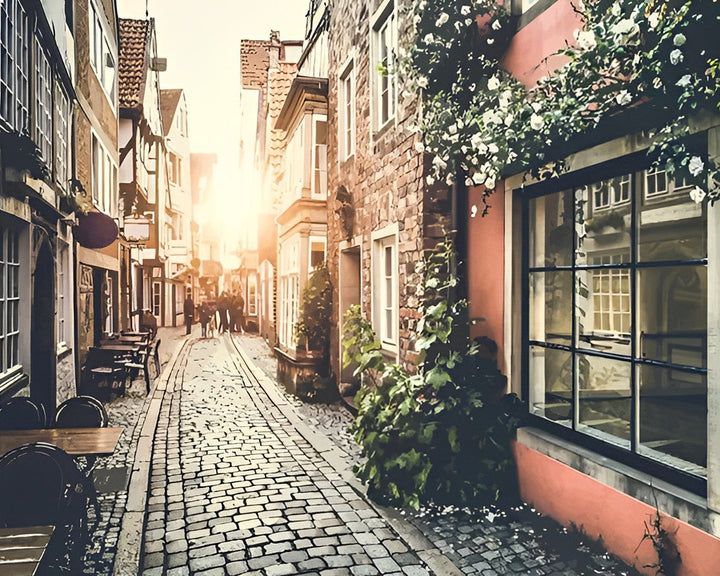 Stadsstraat bij Zonsondergang Diamond Painting