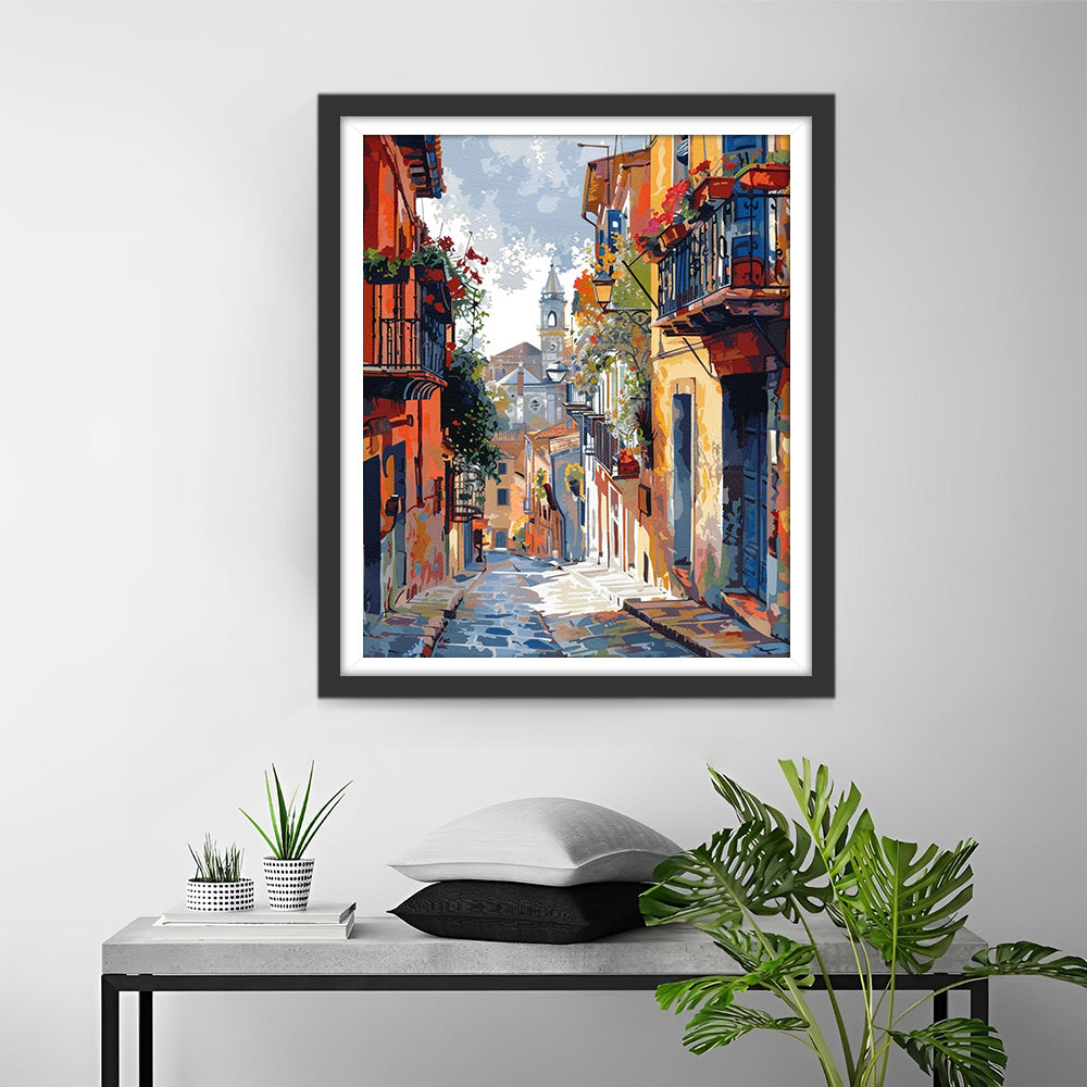 Steeg tussen Stadsgebouwen Diamond Painting