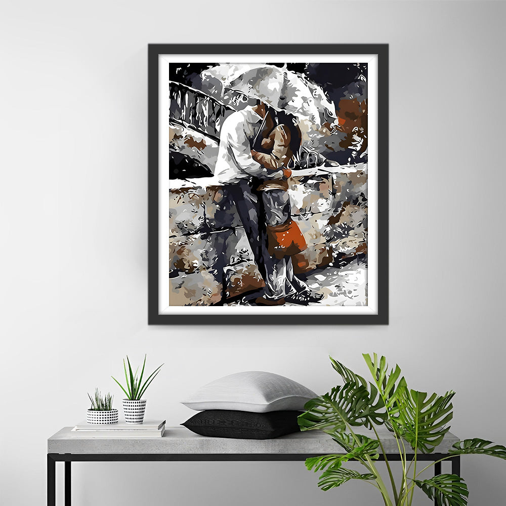 Stel met een Paraplu Diamond Painting